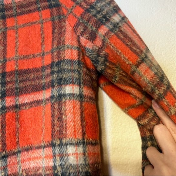 EN MERCI orange plaid single breasted shacket coat S - Picture 7 of 12